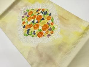 リサイクル　菱に秋草模様織出し開き名古屋帯（額縁仕立て）
